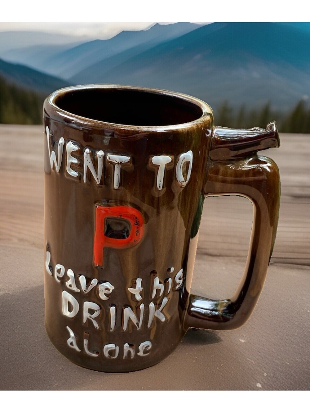Novelty whistle ale mug "went to P  leave this drink alone"  JAPAN  McCoy type